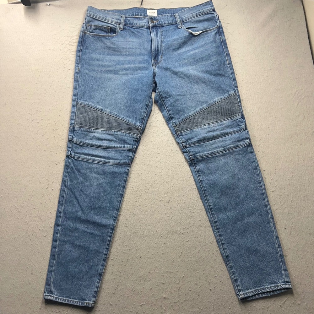 Hudson Ethan Biker Skinny Jeans Mens 38 Medium Wash Blue Moto Ribbed Denim
